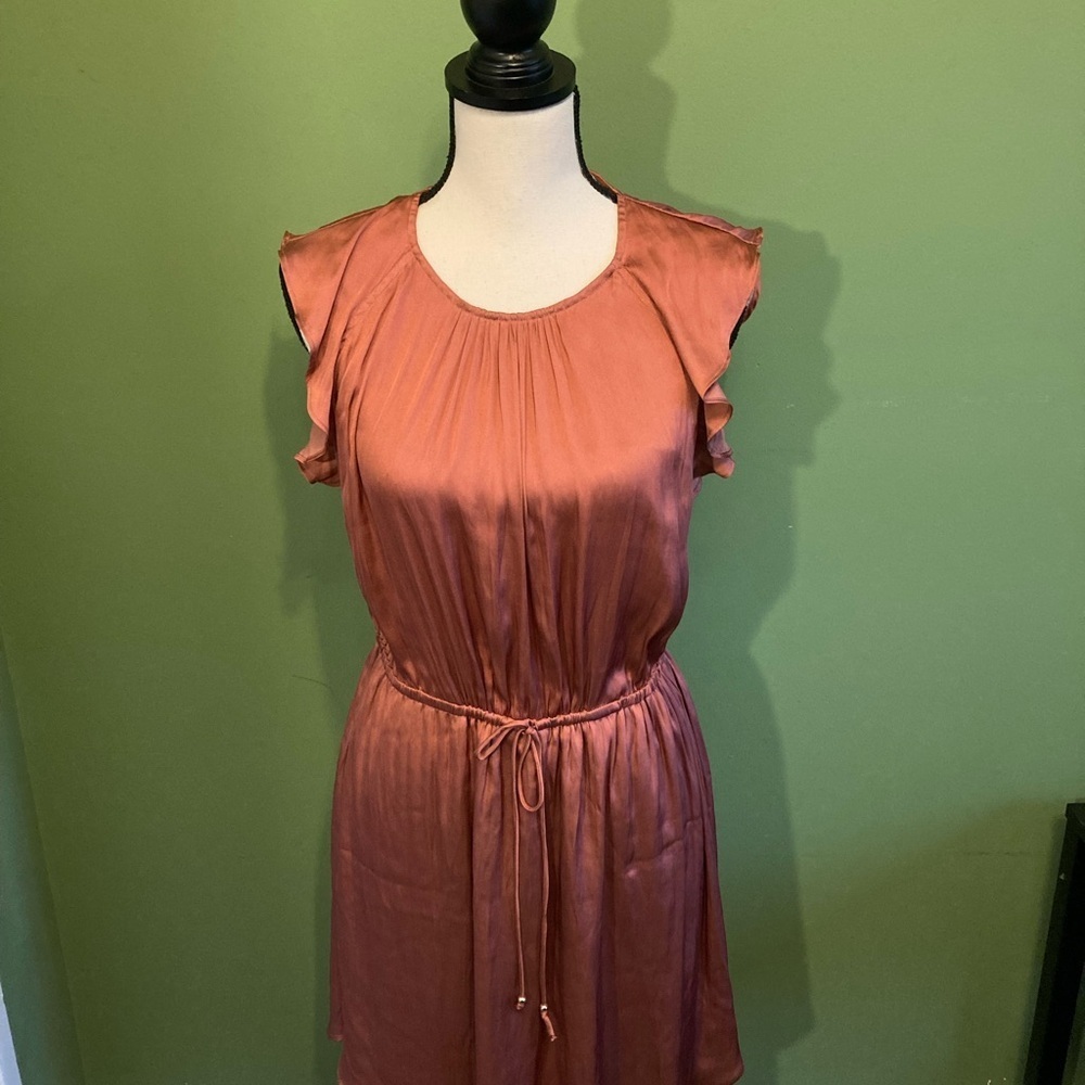 H&M Rust Ruffle Mini Dress SIZE 10 - Picture 2 of 11